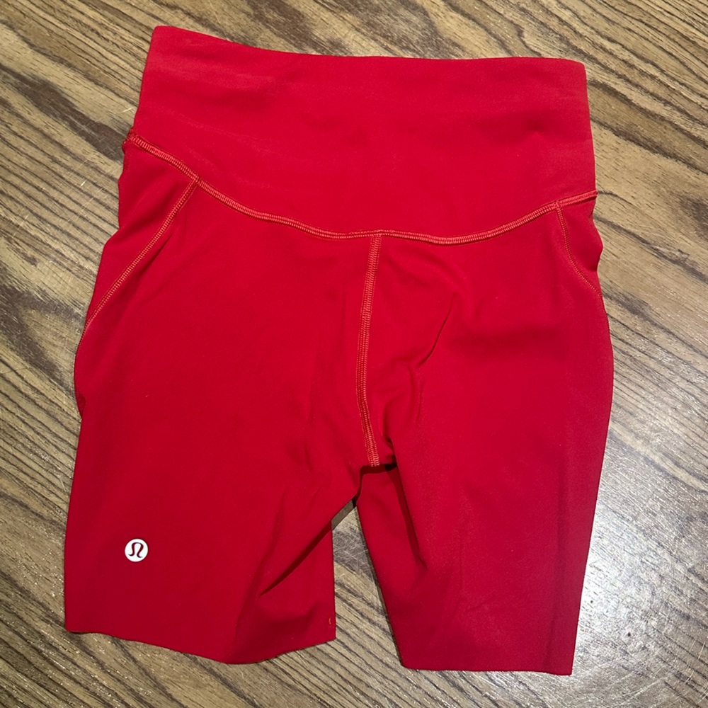 Lululemon Red Fast and Free Biker Shorts
